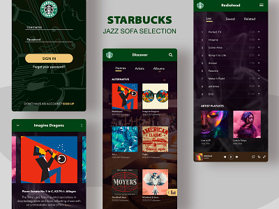 Starbucks Jazz app app branding design illustration music starbucks ui ux