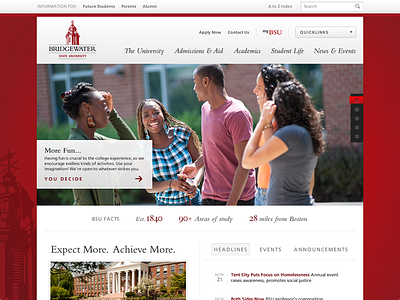 Bridgewater State University Redesign college design edu education front page higher ed homepage interface mobile new england rebrand redesign texture ui uni university ux web web design website
