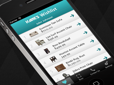 Wishlist Scanner App Concept for a Retail Furniture Store app bookmark clean design digital strategy ecommerce ios iphone list mobile retail scan scanner shop shopping simple store ui user interface ux