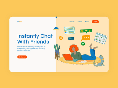 Chat with friends cat character design chat computer design dribbble flat girl illustration instagra likes room saas slack social media uiux vector website work from home