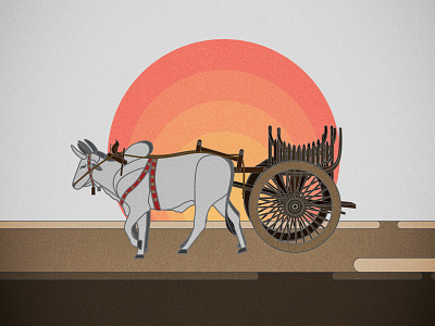 bullock cart illustration myanmar vector