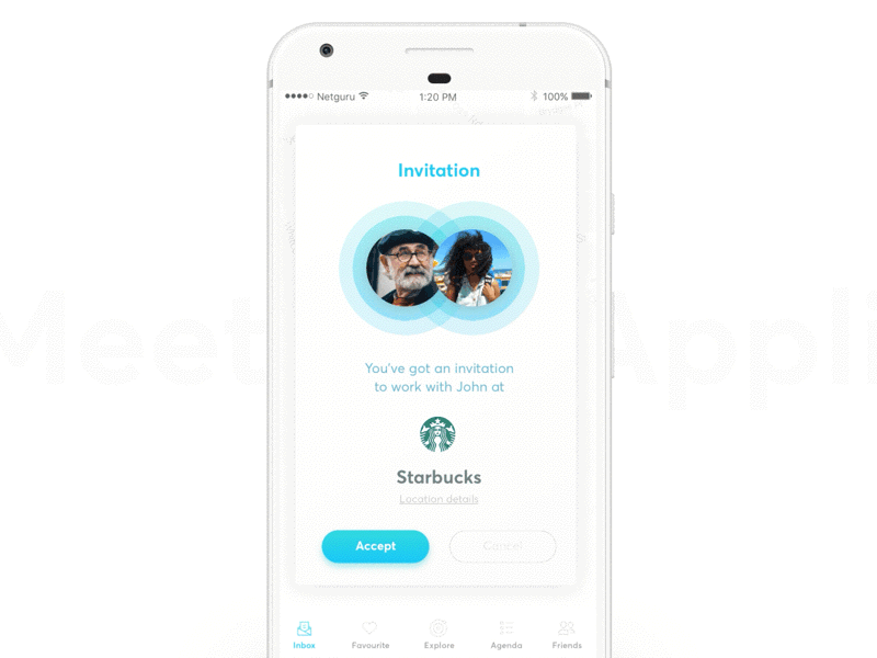 Meeting App: Invitation Overview animation coffee free freebie friends gps map meeting netguru rating sketch social