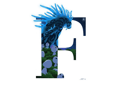 F for Forest Spirit 36 days of type 36daysoftype design ghibli illustration procreate studio ghibli typography