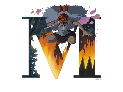 M for Mononoke 36 days of type 36daysoftype design ghibli illustration procreate studio ghibli typography