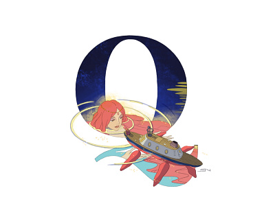 Q for Queen of the Ocean, Granmamare 36 days of type 36daysoftype design ghibli illustration ponyo procreate studio ghibli typography