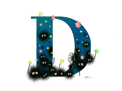 D for Dust Sprites 36 days of type 36daysoftype design ghibli illustration procreate studio ghibli typography