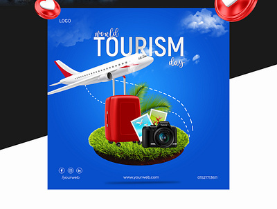 World Tourism Banner Post Design. banner branding design fb post graphic design illustration instagram post motion graphics square banner tour tourism vector world