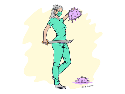 Covid Nurse comic art covid covid 19 digital illustration digitalart illustraion medusa nurse vector warrior