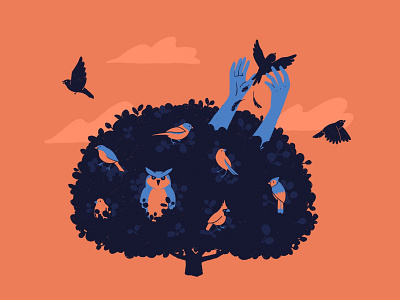 Birds In the Bush animals birds design drawing freelance freelancing illustration ipad pro metaphor procreate