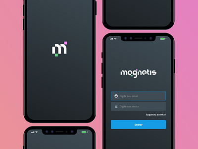 Magnetis Splash and Login Screens black branding colors login magnetis mobile rebranding splash ui ux