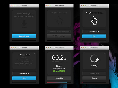 Zippersnapper App app black blue dark gradient interface native password pink ui white zip