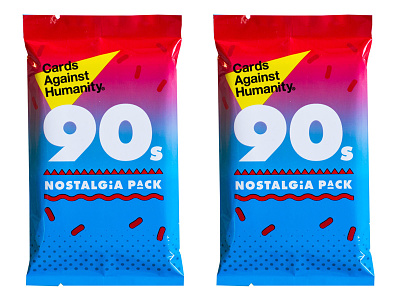 Cards Against Humanity Printed 90s Packs blue game neon packaging print red throwback triangles white yellow