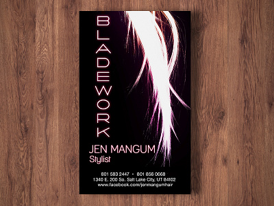 Bladework Business Card business card hair neon print stylist