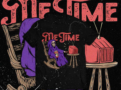 Metime T-Shirt Design apparel branding design graphic design gream reaper illustration me time merchandise relax silentowl skeleton skull streetwear sword tee tshirt vector vintage