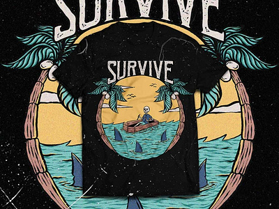 Survive T-Shirt Design animals apparel branding coconut graphic design illustration logo merchandise relax shrak silentowl skeleton skull streetwear summer time survive tee tshirt vector vintage