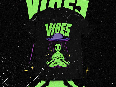 Vibes T-Shirt Design alien apparel branding graphic design health illustration logo merchandise relax silentowl sport streetwear tee ufo vector vibes vintage