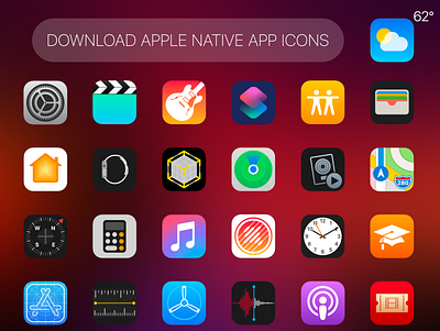 Apple's Native 62pcs Apps Icons for Free Download ai app icons apple freebie high quality native apps vector xd