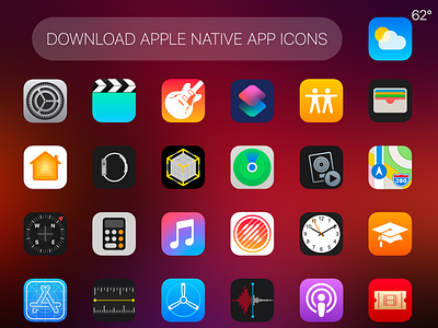 Apple's Native 62pcs Apps Icons for Free Download