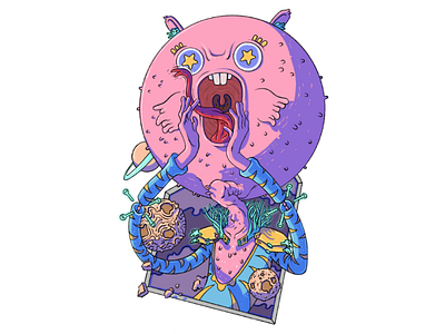 Galactic Curse bunny character cosmos creature galactic gravity hero illustration monster moon pink planet shout space star suit