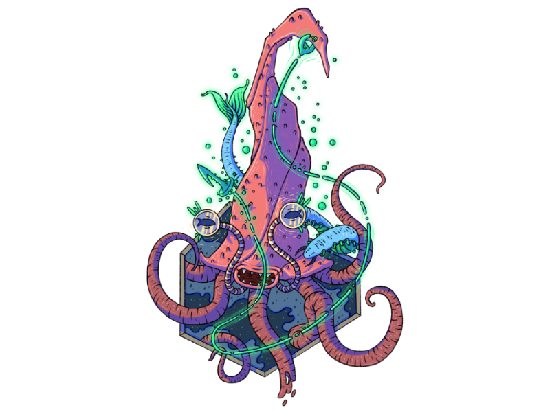 Cephalopod-Esq fantasy familiar water deapsea bait hook glow cephalopod tentacle monster creature character illustration