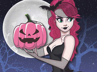 Pumpkin Witch Pin Up halloween illustration jackolantern pinup vector witch