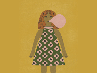 Retro Bubblegum Lady art illustration minimal texture vector