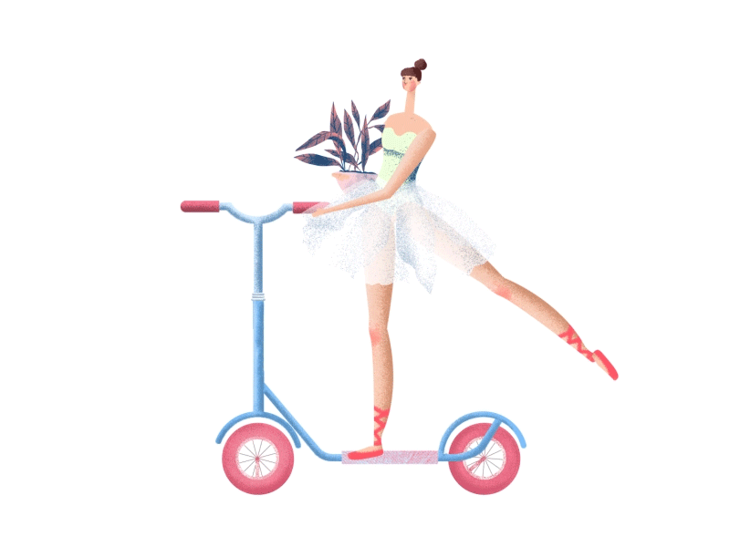 Ballerina on a scooter 2d 2d animation adobe aftereffects animation animation gif character gif motion motion design
