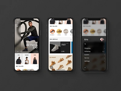 Sneaker Homepage adidas airjordan aj app flat iphone x menu nike sneaker ui yeezy