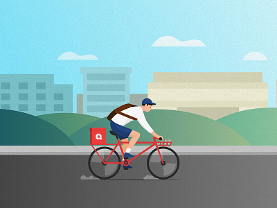 Post 2d bicycle bike boy illustration post red