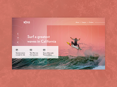 Let's surf waves in California header homepage design surf waves website