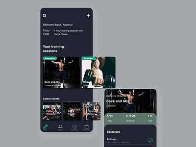 Gym Trainers App Dark adobe photoshop adobe xd design gradient mobile app mobile app design mobile ui photoshop ui ux