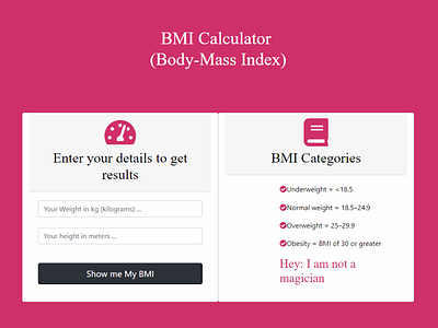 Bmi (Body Mass Index) Calculator bootstrap 4 css3 developement html 5 javascript uiux web design