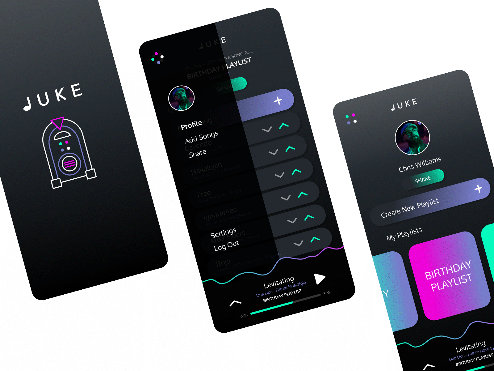 Juke App - Menu Navigation app design dark mode design music app music app design ui ux ux ui