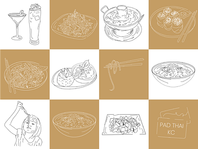 Custom Menu Illustrations for Pad Thai KC food app food industry illustration restaurant thai thai food