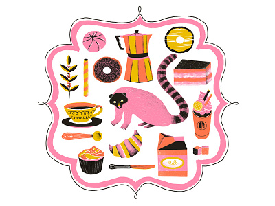 Coffee lovers set cake civet coffee donut illustration set