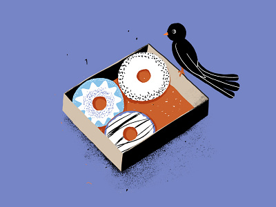 Bird and 3 Donuts bird box donuts illustration