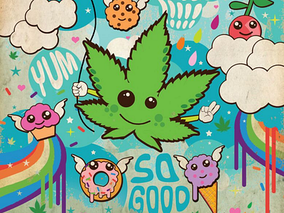 So Good 420 art cute donut fun ice cream illustration kawaii marijuana pot rainbow trippy