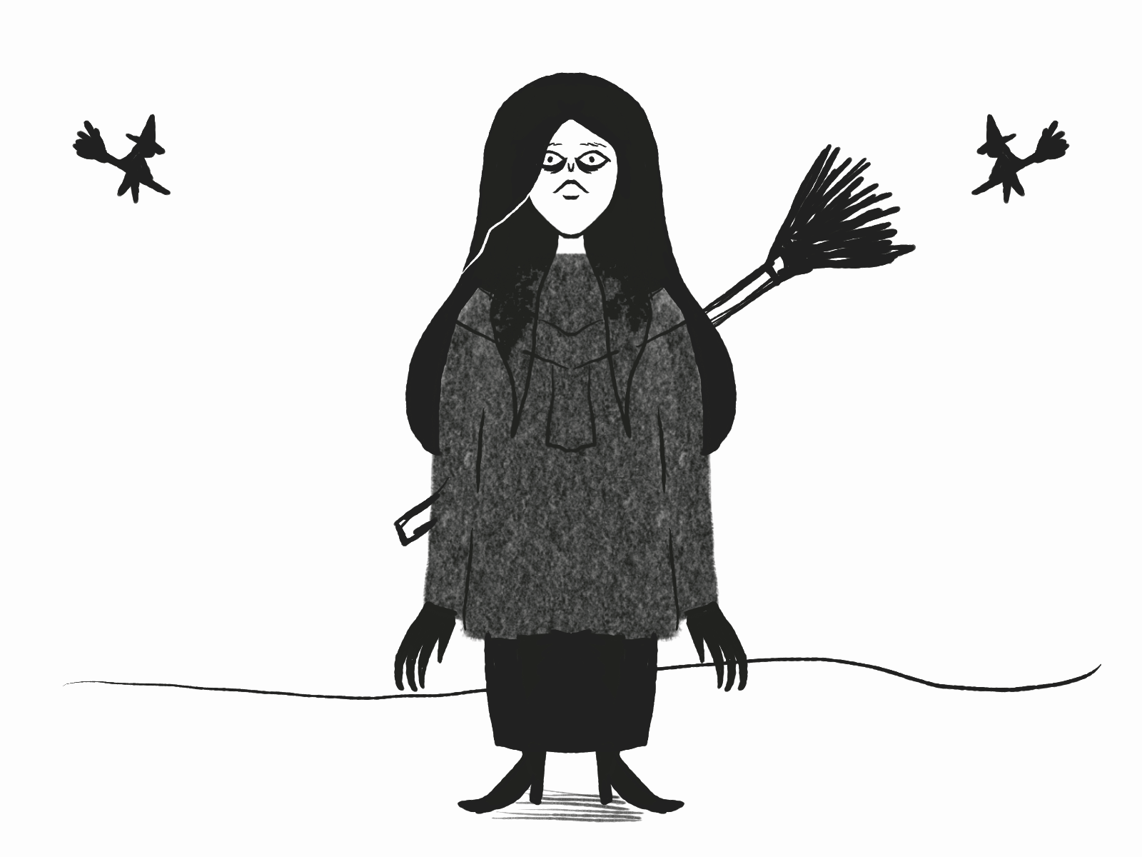 The nerves of the first day as a witch animation characterdesign contemporaryart illustration ink procreate