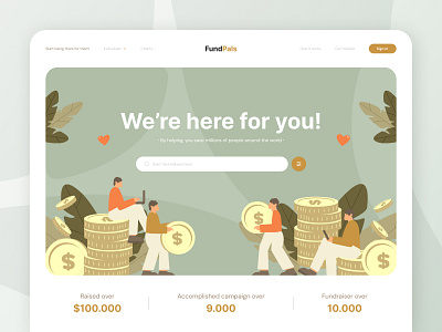 FundPals - Crowdfunding Landing Page crowdfunding finance financial graphic design homepage landing page ui uiux user interface website