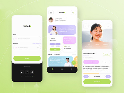 Raised - P2P Lending Landing Page android app apps calm earth tone finance ios mobile mobile screen p2p phone screen design ui uiux user interface website