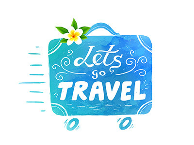 Lets Go Travel bali flower blue go hand drawn lets lettering run speed suitcase travel watercolor wheel