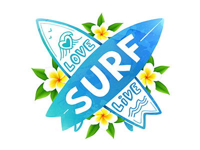 Love, Live, SURF bali blue board flower live logo love ocean surf surfboard surfing watercolour