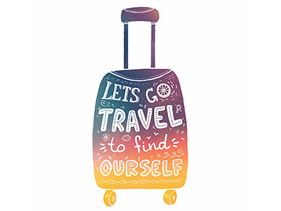 Lets go travel to find ourself colorful find go hand drawn lets lettering motivation ourself suitcase to travel wheel