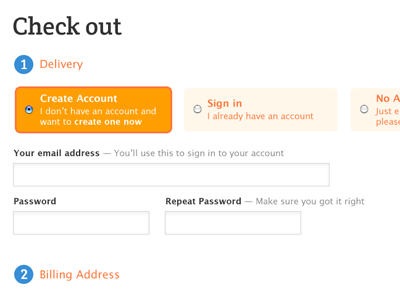 Create account or sign in account checkout form options sign in