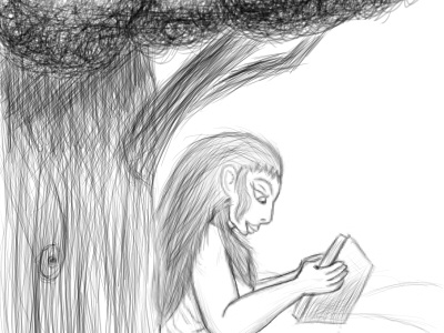 Reading Under Dribble Tree concept digital 2d digital sketch drawing dribble illustration liner random reading sai sketch stroked