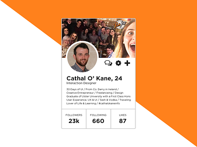 Daily UI #01 - User Profile card cathal daily ui design profile ui user user profile