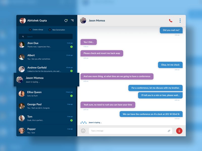 Messenger Web App UI by Abhishek Gupta on Dribbble