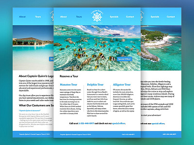 Captain Quinn's Coastal Lagoon Tours blue lagoon marine mockups redesign travel vacation website