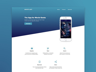 Movie news app concept. app landing page movies
