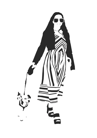Walking with her cute little dog black and white blackandwhite drawing fashion illustration illustration negativespace photoshop